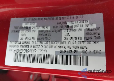 2021 Mazda Cx-30 2.5 Turbo Premium z USA, uszkodzony, nr VIN 3MVDMBDY3MM241019